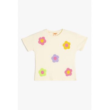 Tricou de bumbac cu aplicatii florale