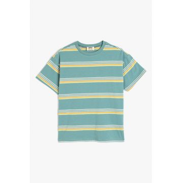 Tricou de bumbac cu decolteu la baza gatului