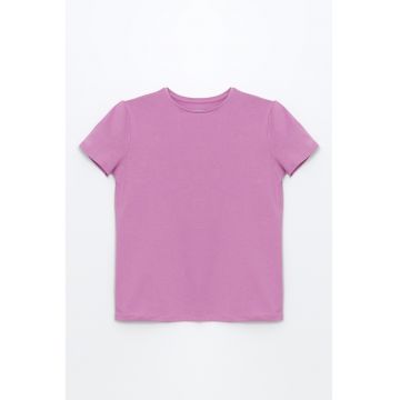 Tricou de bumbac cu decolteu la baza gatului