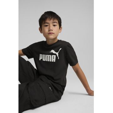 Tricou de bumbac cu decolteu la baza gatului si logo
