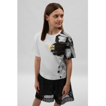 Tricou de bumbac cu imprimeu cu fluturi