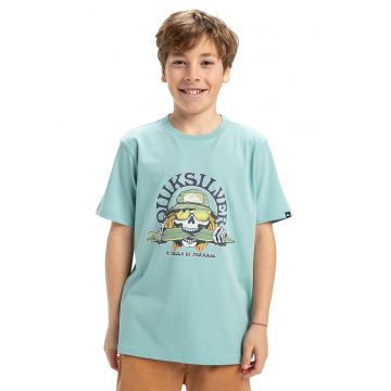 Tricou de bumbac cu imprimeu si decolteu la baza gatului Skull Feast