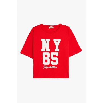Tricou de bumbac cu imprimeu text frontal