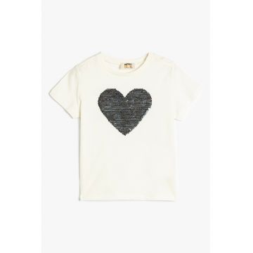 Tricou de bumbac cu inima din paiete