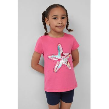Tricou din bumbac cu aplicatii cu paiete