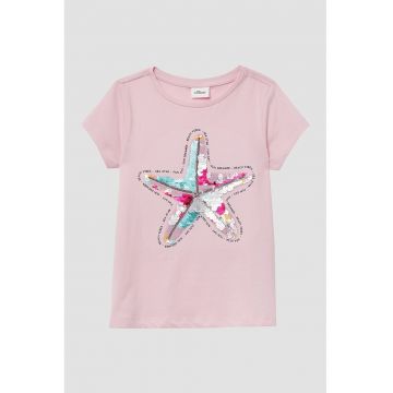 Tricou din bumbac cu aplicatii cu paiete