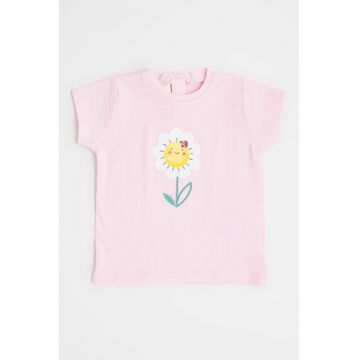 Tricou din bumbac cu decolteu la baza gatului