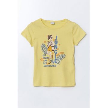 Tricou din bumbac cu decolteu la baza gatului si imprimeu grafic