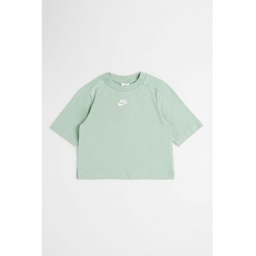 Tricou din bumbac cu decolteu la baza gatului si logo