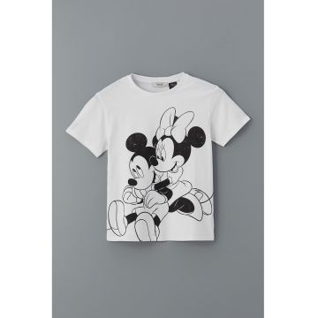 Tricou din bumbac cu imprimeu cu Mickey si Minnie Mouse