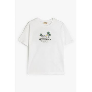 Tricou lejer de bumbac cu imprimeu tropical