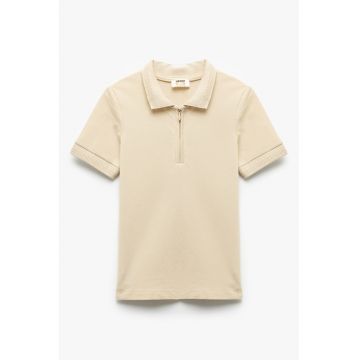 Tricou polo cu fenta cu fermoar