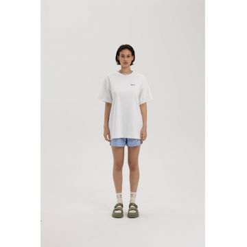 Tricou supradimensionat cu detaliu logo pe piept - Alb