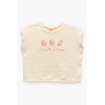 Tricou texturat cu broderie