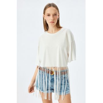 Tricou uni de bumbac cu decolteu rotund