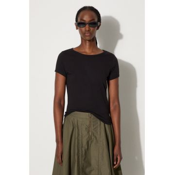 Vans tricou din bumbac Premium Classics LX Baby Tee femei, culoarea negru, VN000HM0BLK1