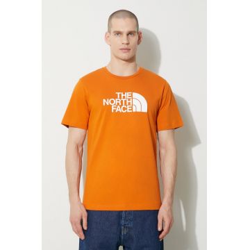 The North Face tricou din bumbac M S/S Easy Tee bărbați, culoarea portocaliu, cu imprimeu, NF0A87N5PCO1