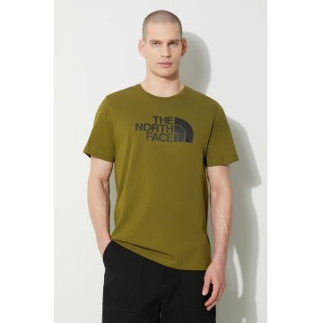 The North Face tricou din bumbac M S/S Easy Tee bărbați, culoarea verde, cu imprimeu, NF0A87N5PIB1