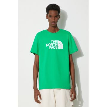 The North Face tricou din bumbac M S/S Easy Tee barbati, culoarea verde, cu imprimeu, NF0A87N5PO81