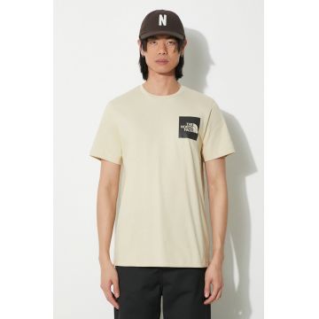 The North Face tricou din bumbac M S/S Fine Tee barbati, culoarea bej, cu imprimeu, NF0A87ND3X41