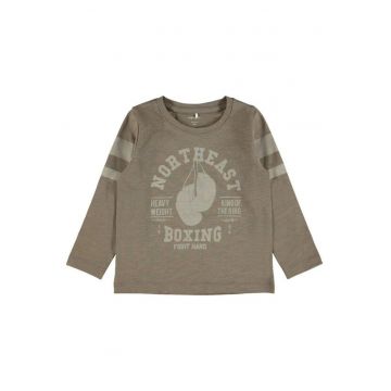 Tricou baieti  maneca lunga - imprimeu - bumbac - maro