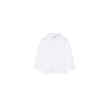 Tricou copii -  polo - maneca lunga - alb - bumbac -