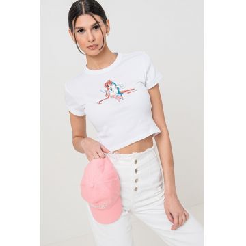 Tricou crop cu imprimeu grafic frontal