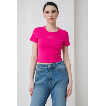 Tricou crop cu imprimeu logo