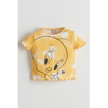 Tricou crop cu imprimeu Tweety