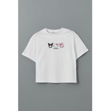 Tricou cu decolteu la baza gatului si imprimeu cu desene animate