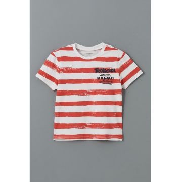 Tricou cu decolteu la baza gatului si model in dungi