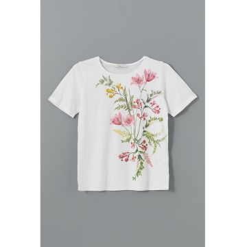 Tricou cu decolteu rotund si model floral