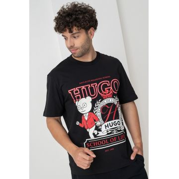 Tricou cu imprimeu logo si decolteu la baza gatului