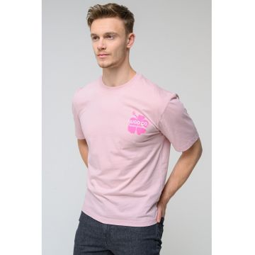 Tricou cu imprimeu logo si decolteu la baza gatului