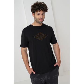 Tricou cu imprimeu logo si decolteu la baza gatului Dalendi