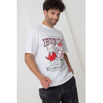 Tricou cu imprimeu logo si decolteu la baza gatului