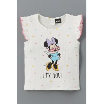 Tricou cu imprimeu Minnie Mouse si maneci cu volane