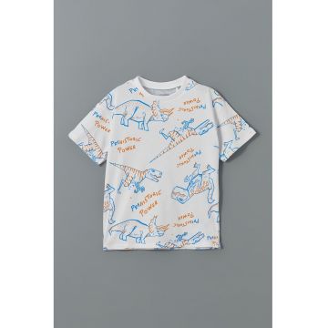 Tricou cu imprimeu si decolteu la baza gatului
