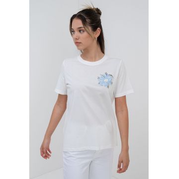 Tricou de bumbac cu decolteu la baza gatului