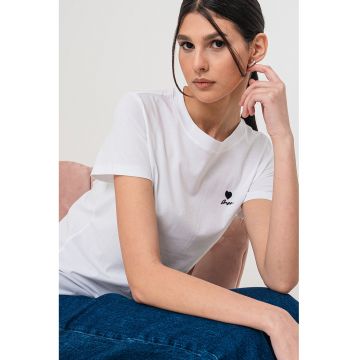 Tricou de bumbac cu decolteu la baza gatului