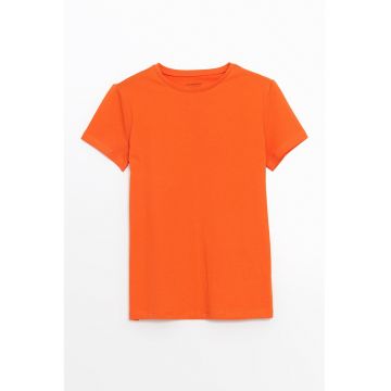 Tricou de bumbac cu decolteu la baza gatului