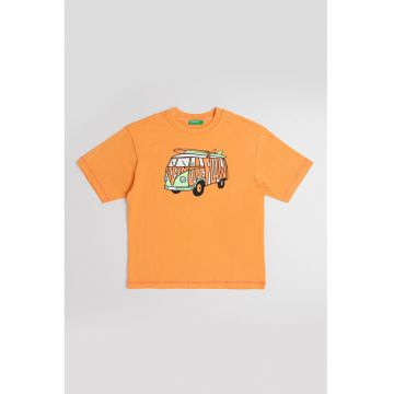 Tricou de bumbac cu decolteu la baza gatului