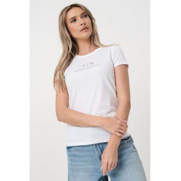 Tricou de bumbac cu decolteu rotund si logo