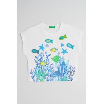 Tricou de bumbac cu detalii crosetate