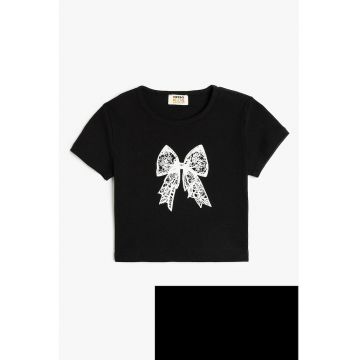 Tricou de bumbac cu imprimeu cu funda