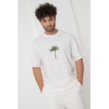Tricou din bumbac cu decolteu la baza gatului