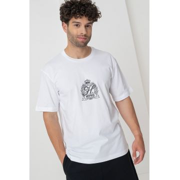 Tricou din bumbac cu decolteu la baza gatului