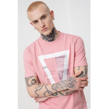 Tricou din bumbac cu decolteu la baza gatului si model grafic