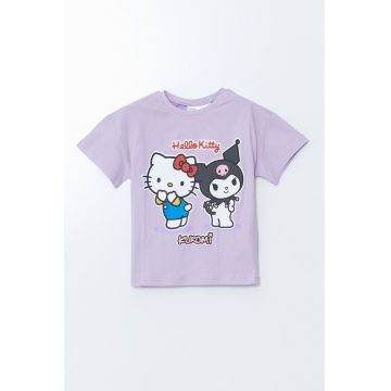 Tricou din bumbac cu imprimeu si decolteu la baza gatului