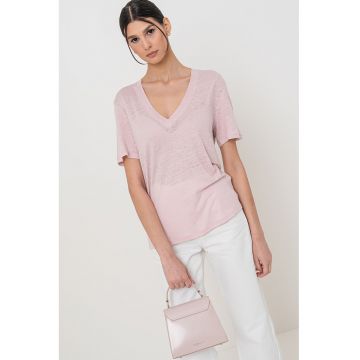 Tricou din in cu decolteu in V Ela